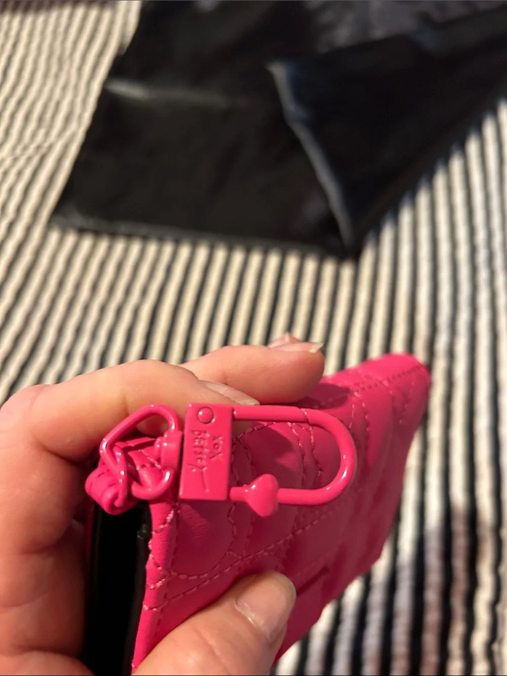 Betsey Johnson Hot Pink Quilted Heart Wallet with Key Clip